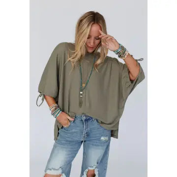 Olive Puff Sleeve Tee