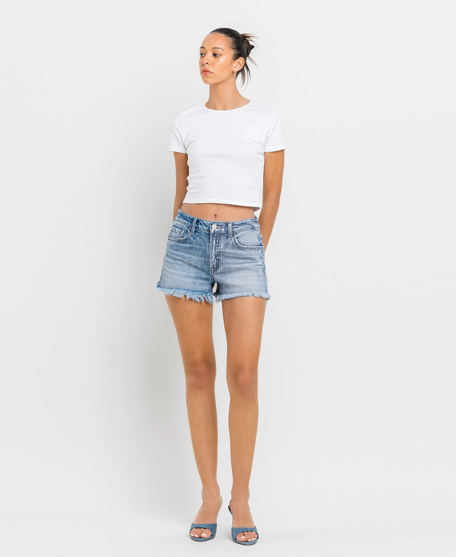 Vervet High Rise Frayed Hem A Line Shorts Darkroom