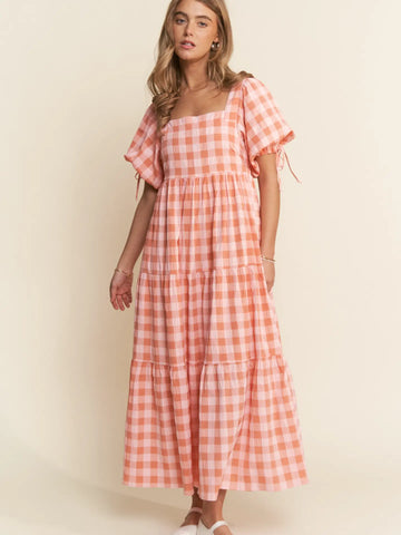 Pinky Orangey Checkered Dress