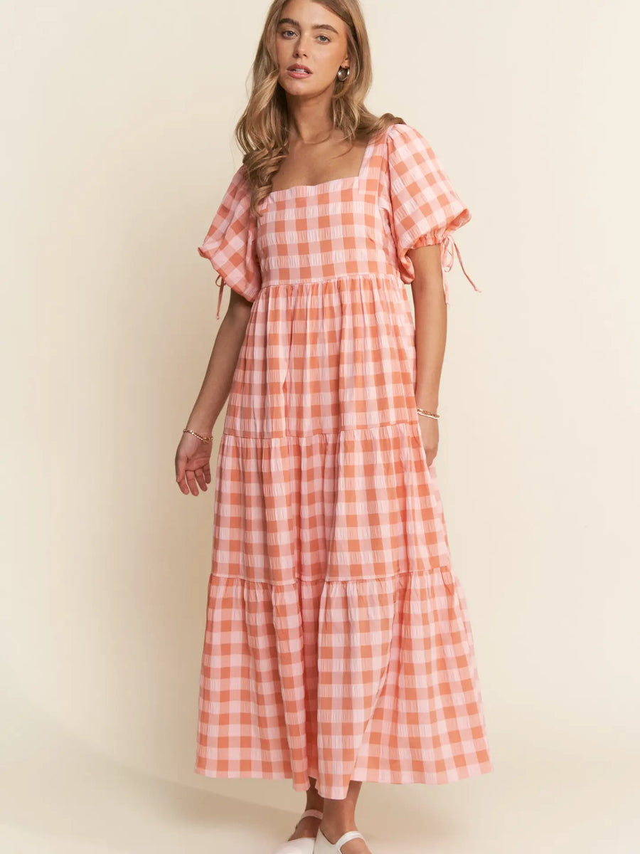Pinky Orangey Checkered Dress