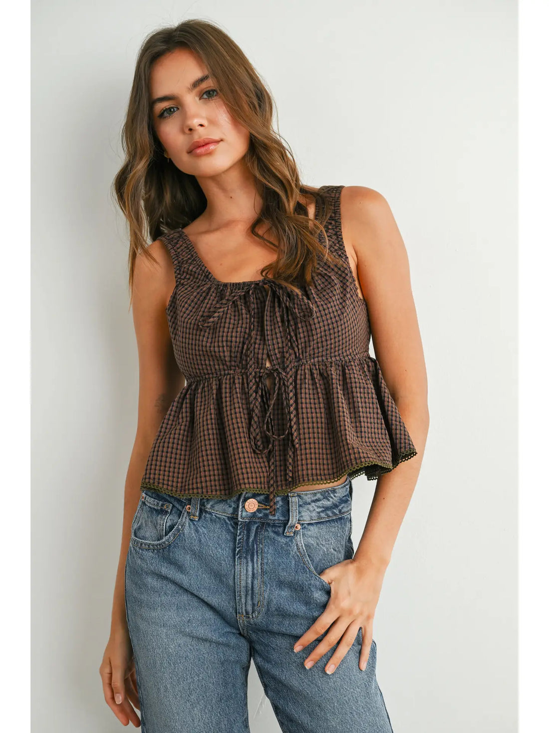 Gingham Tie Top