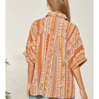 Andrée by Unit Satin Like Print Top This Features Button Up Front