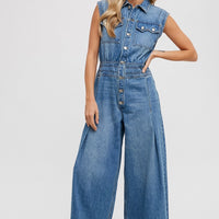 Bluivy Denim Sleeveless Shirt Jumpsuit