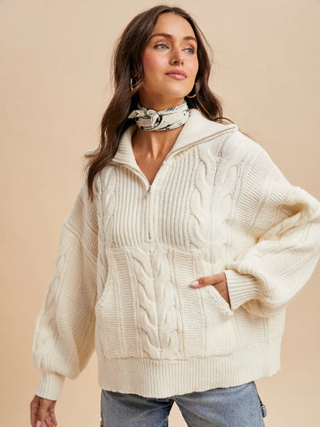 Cable Knit Zip Sweater