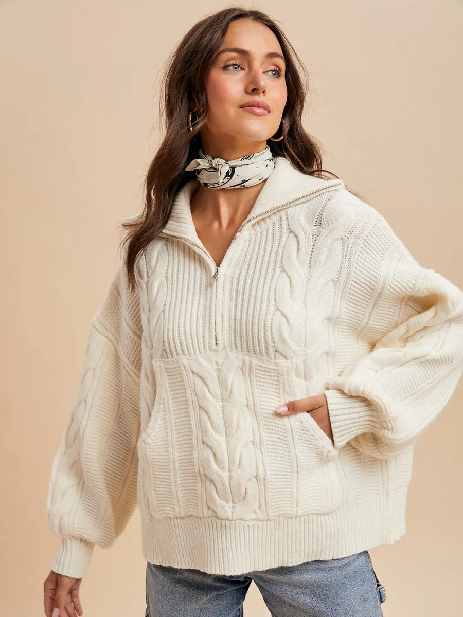 Cable Knit Zip Sweater