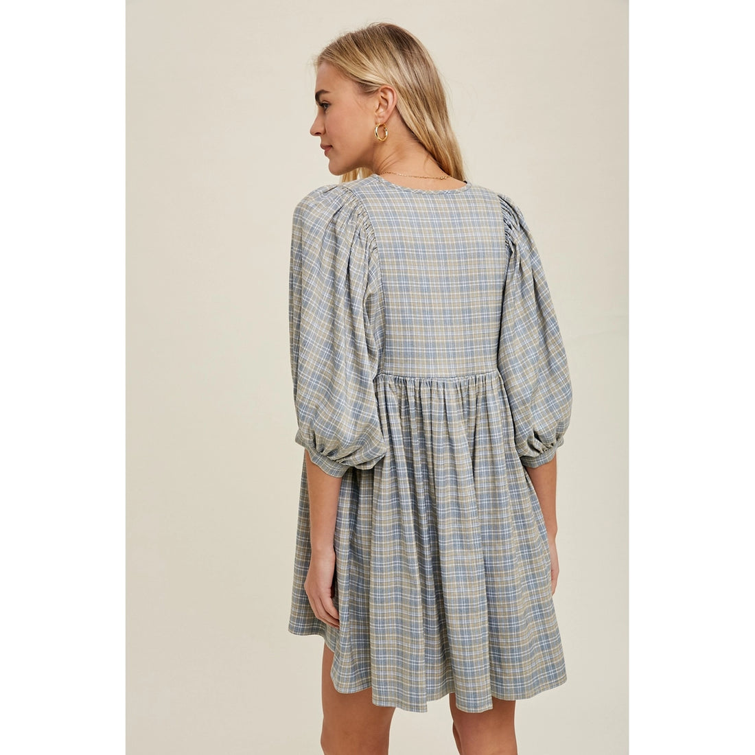 Wishlist Plaid Balloon Sleeve Mini Dress