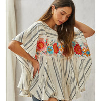 Andrée by Unit Woven Poncho Top with Floral Embroidery