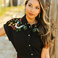 LUCKY & BLESSED Floral Black Embroidered Bodysuit