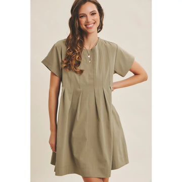 Pleated Olive Dress