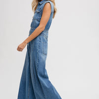 Bluivy Denim Sleeveless Shirt Jumpsuit