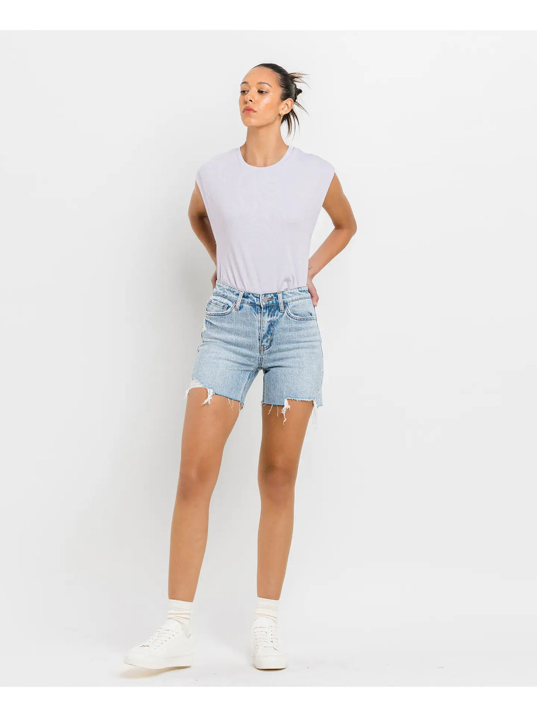 Vervet High Rise Midi Shorts Double Trouble