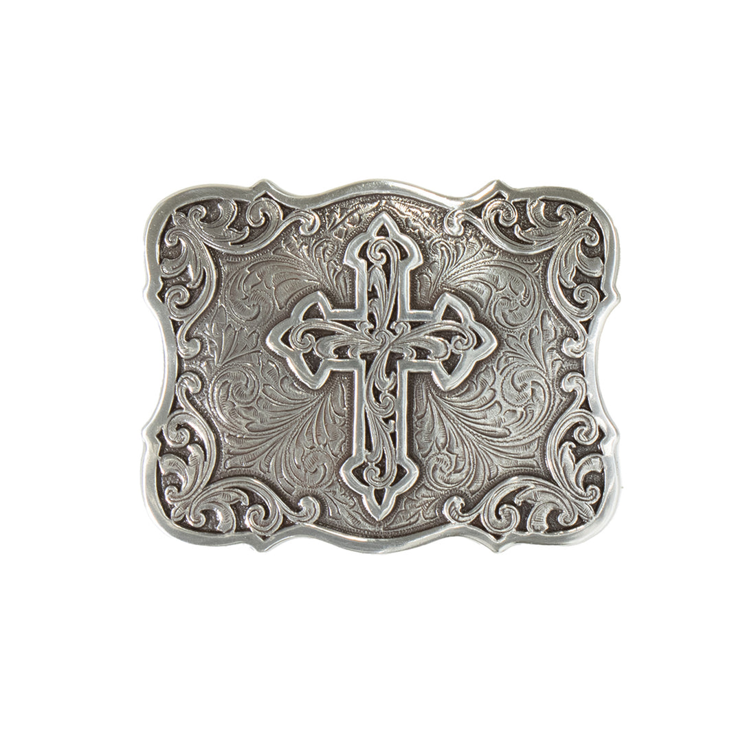 Blazin Roxx Rectangle Cross Filigree Silver Buckle 37907