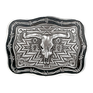 Crumrine Rectangle Barbwire Edge Steer Skull Buckle 38026