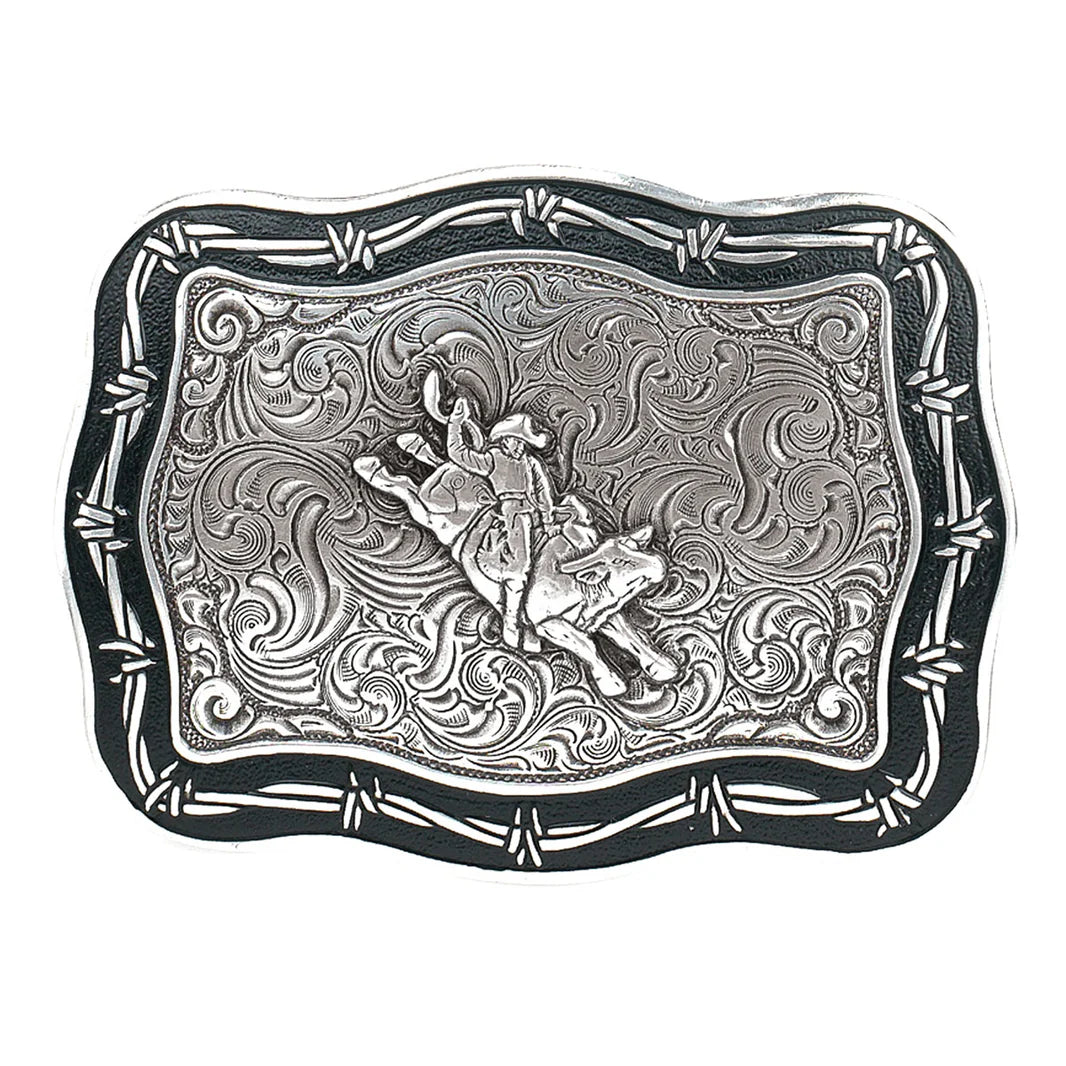 Crumrine Rectangle Barbwire Edge Bull Rider Buckle 38028