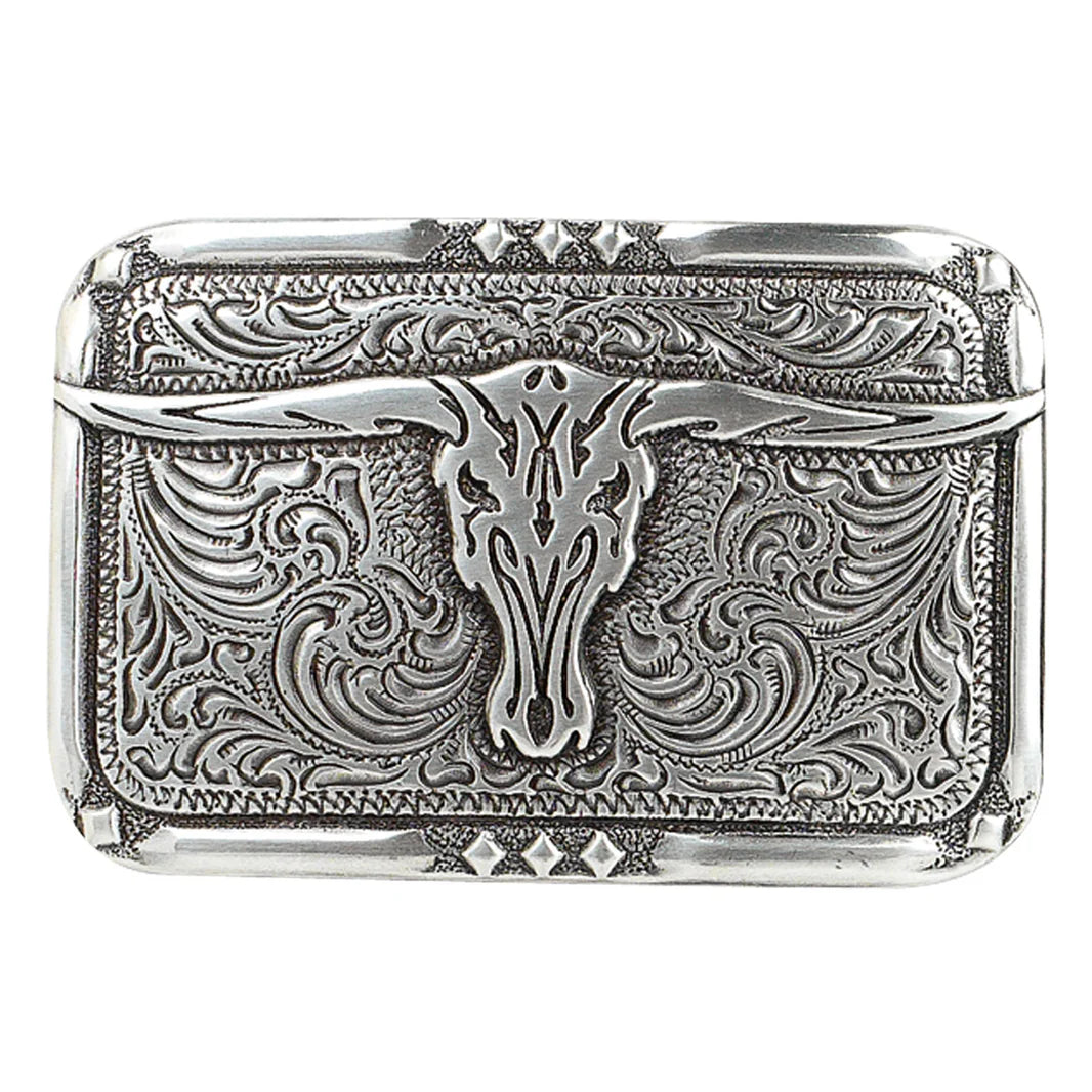 Crumrine Rectangle Diamond Edge Longhorn Skull Buckle 38034