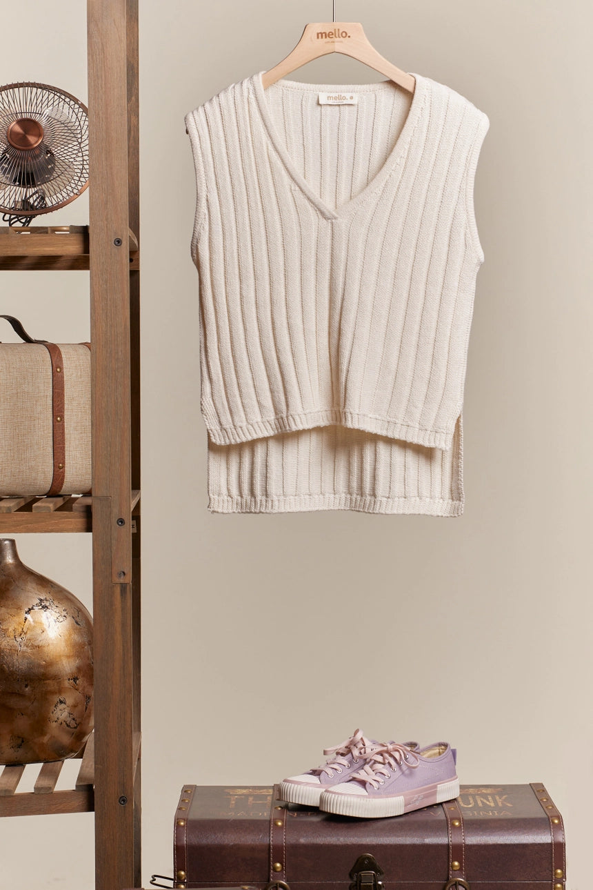 Mello HI Low V Neck Sleeveless Sweater Ivory