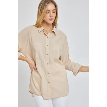 Oversized Taupe Button Down