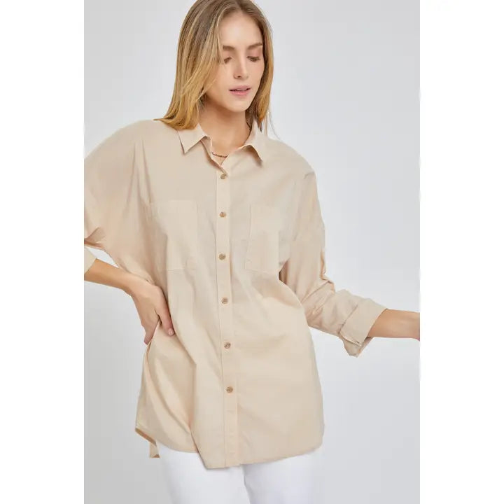 Oversized Taupe Button Down