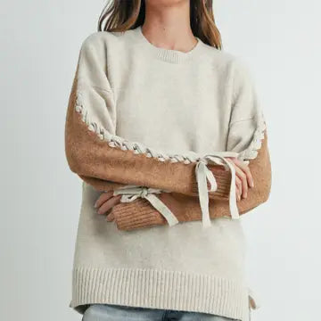 Buttermelon Two-Tone Tie Sweater