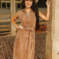 Lucky & Blessed Camel Wash Denim Button Down Dress