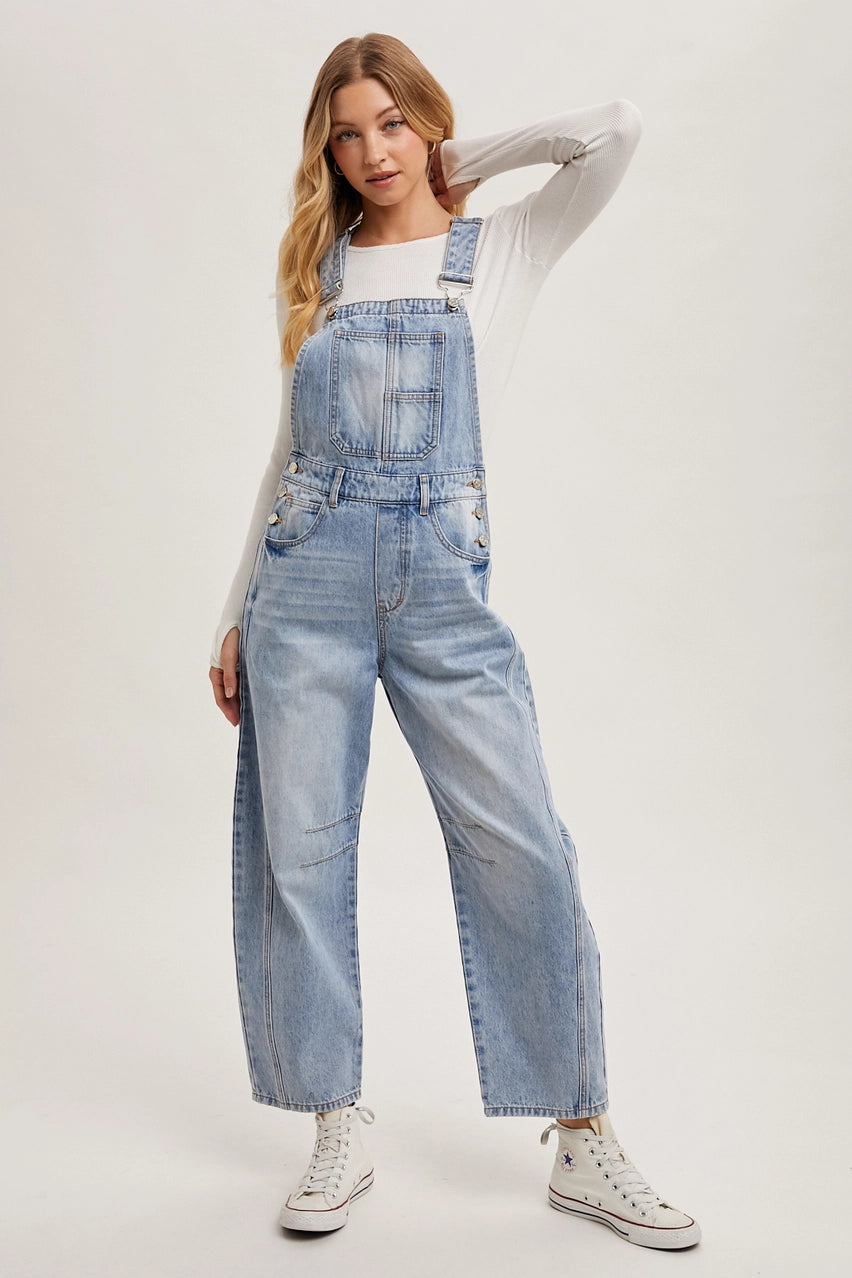 Bluivy Denim Barrel Overalls Light Wash