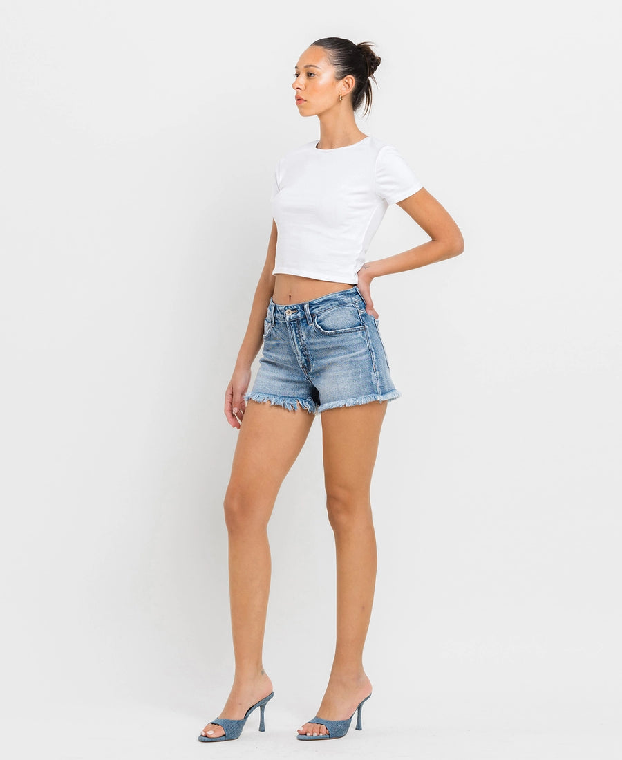 Vervet High Rise Frayed Hem A Line Shorts Darkroom