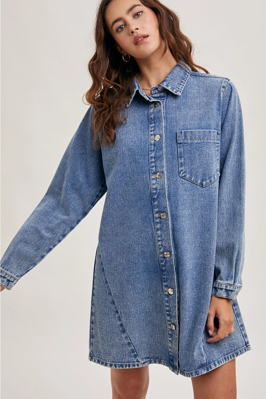 Bluivy Denim Button Down Shirt Dress