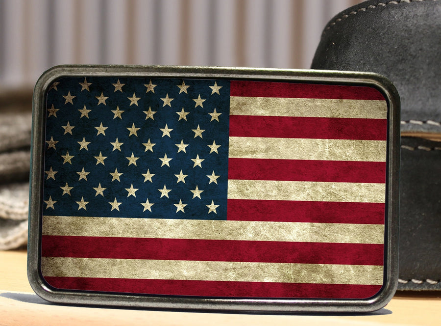 Bungalow Blue Distressed American Flag Belt Buckle