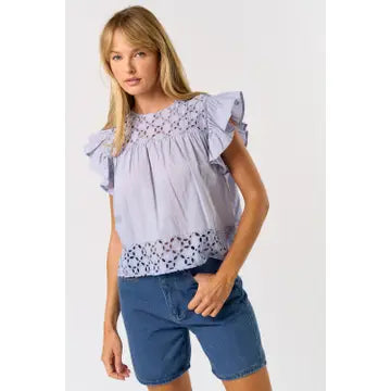 Blue Ruffle Eyelet Top