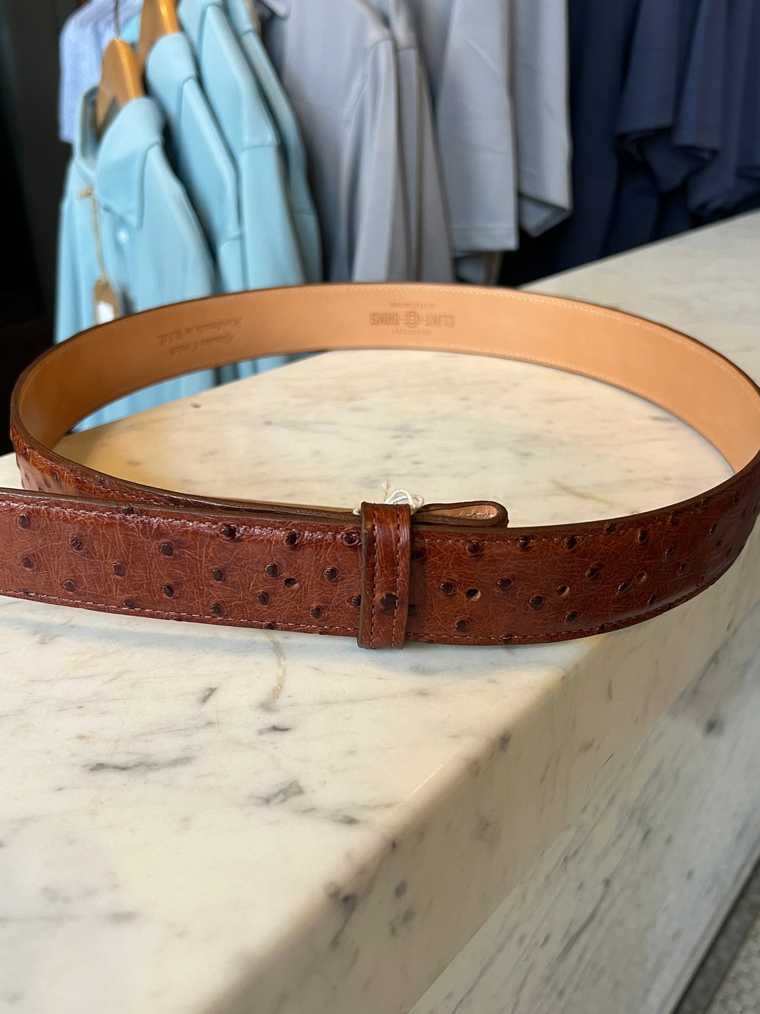 Clint Orms Belt 1 1/2" Cognac Ostrich Belt