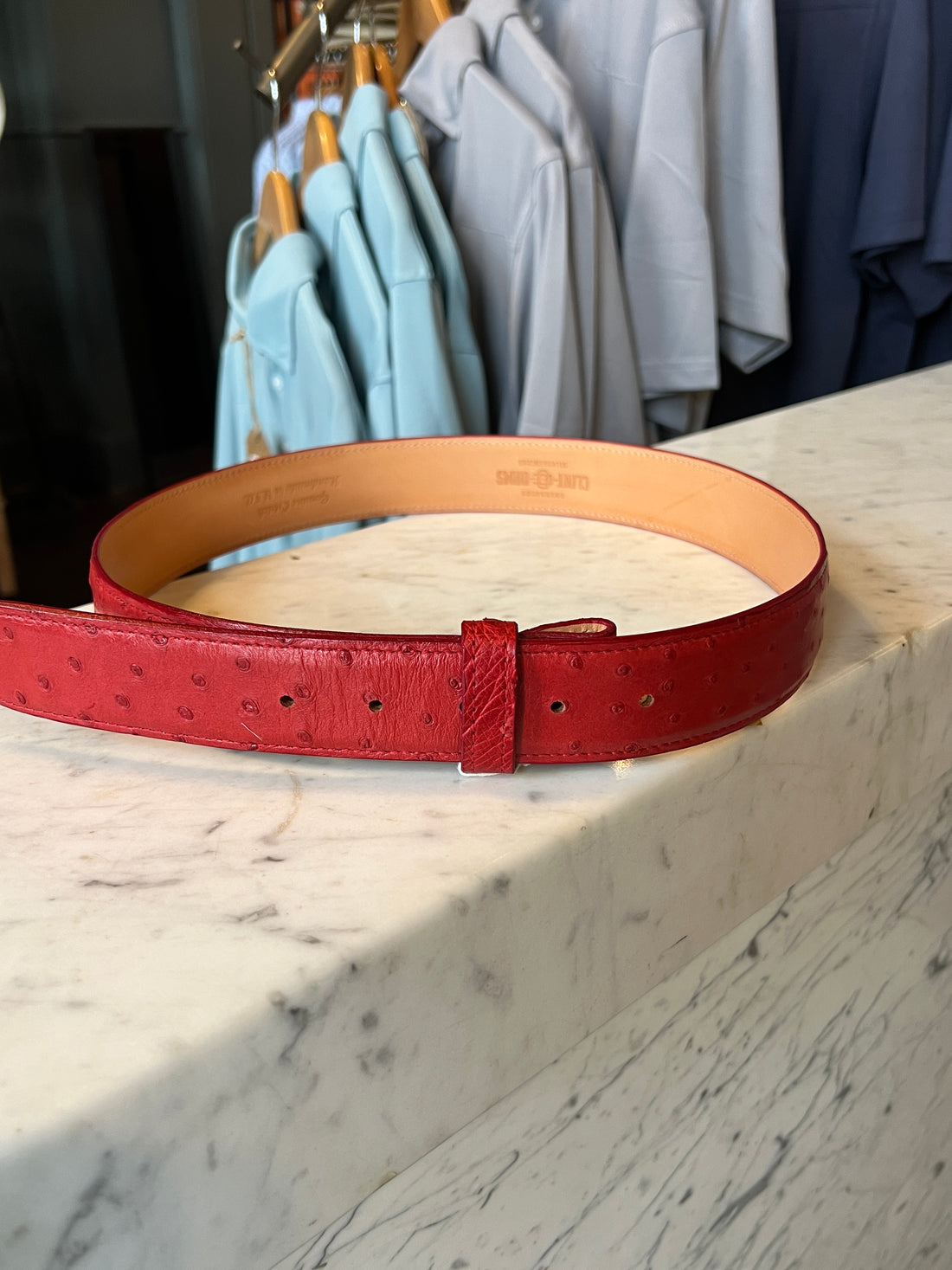 Clint Orms Red Full Quill Ostrich 34" 1.5"width Belt