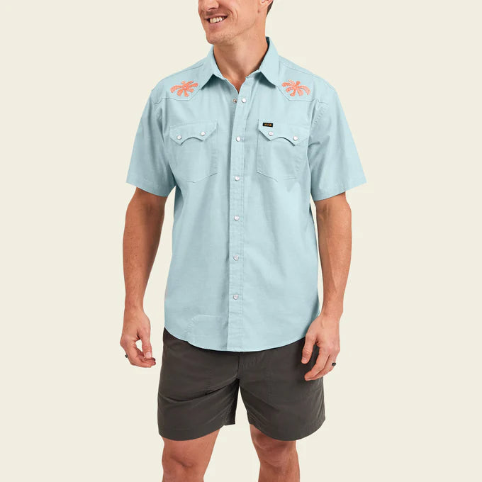 Howler Bros Crosscut Deluxe Shortsleeve Shirt Fronds Nile Blue