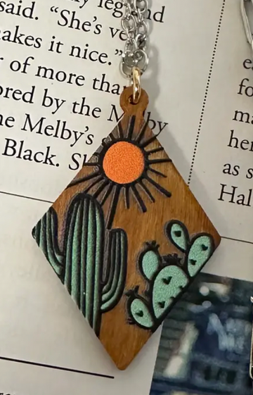 The Branded Blue Roan Wood Cactus Necklace