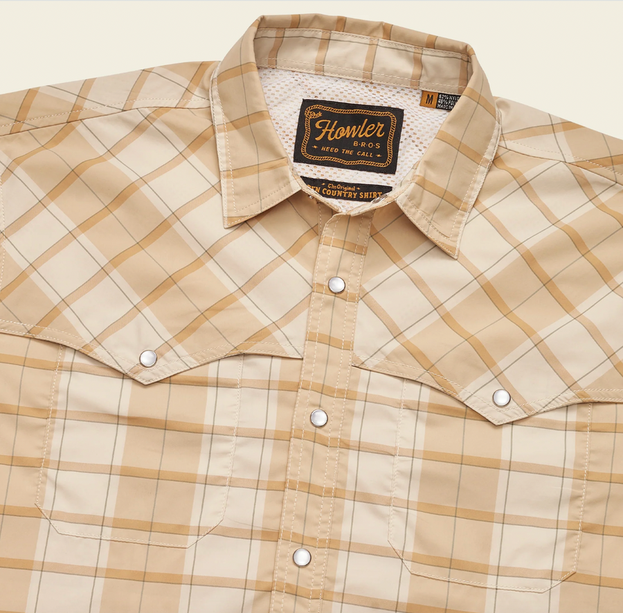 Howler Bros Open Country Tech Shirt - Braden Plaid: Brown Rice