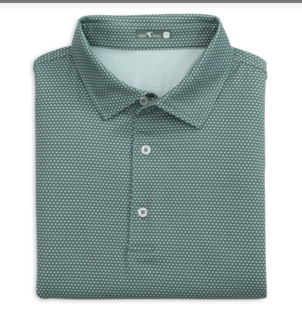 GenTeal Green 3D Cubes Printed Performance Polo