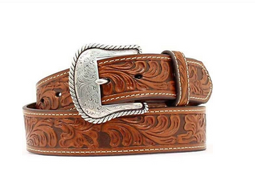 Nocona Men's Belt with Floral Emboss Western Buckle