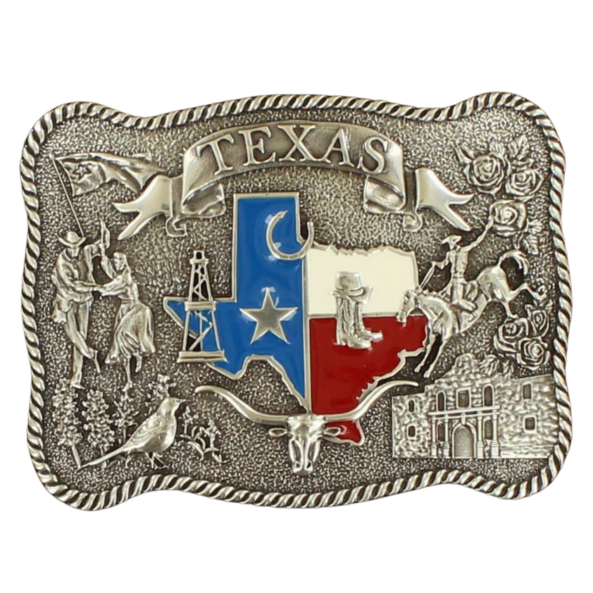 Nocona Rectangle Rope Edge Texas Motif Buckle 37592