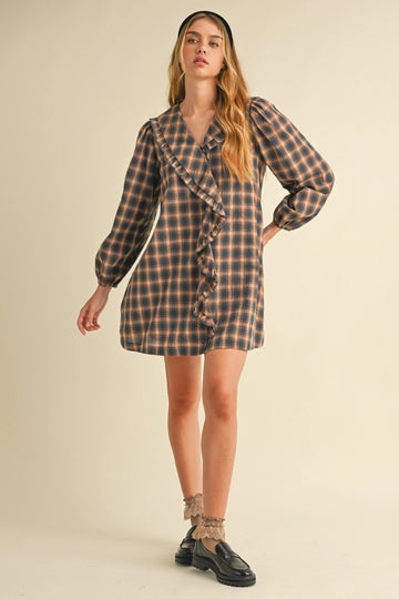 Heyson Plaid Ruffle Dress Navy