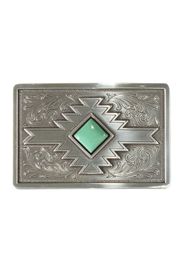 Blazin Roxx Rectangle Southwest Diamond Turquoise Buckle 37904