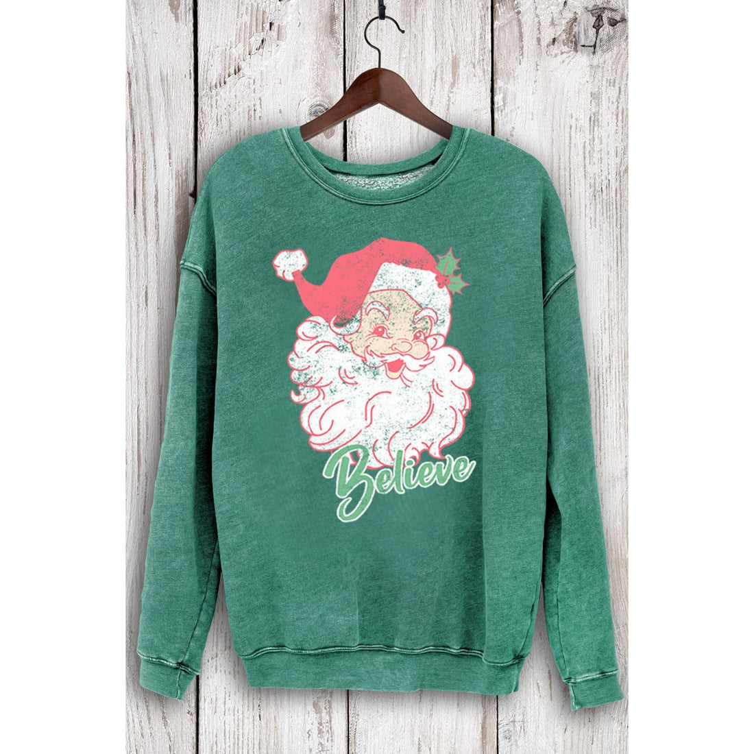 HRT & LUV Believe Santa Sweatshirt Dusty Green