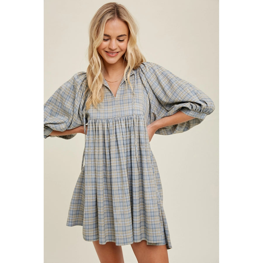 Wishlist Plaid Balloon Sleeve Mini Dress