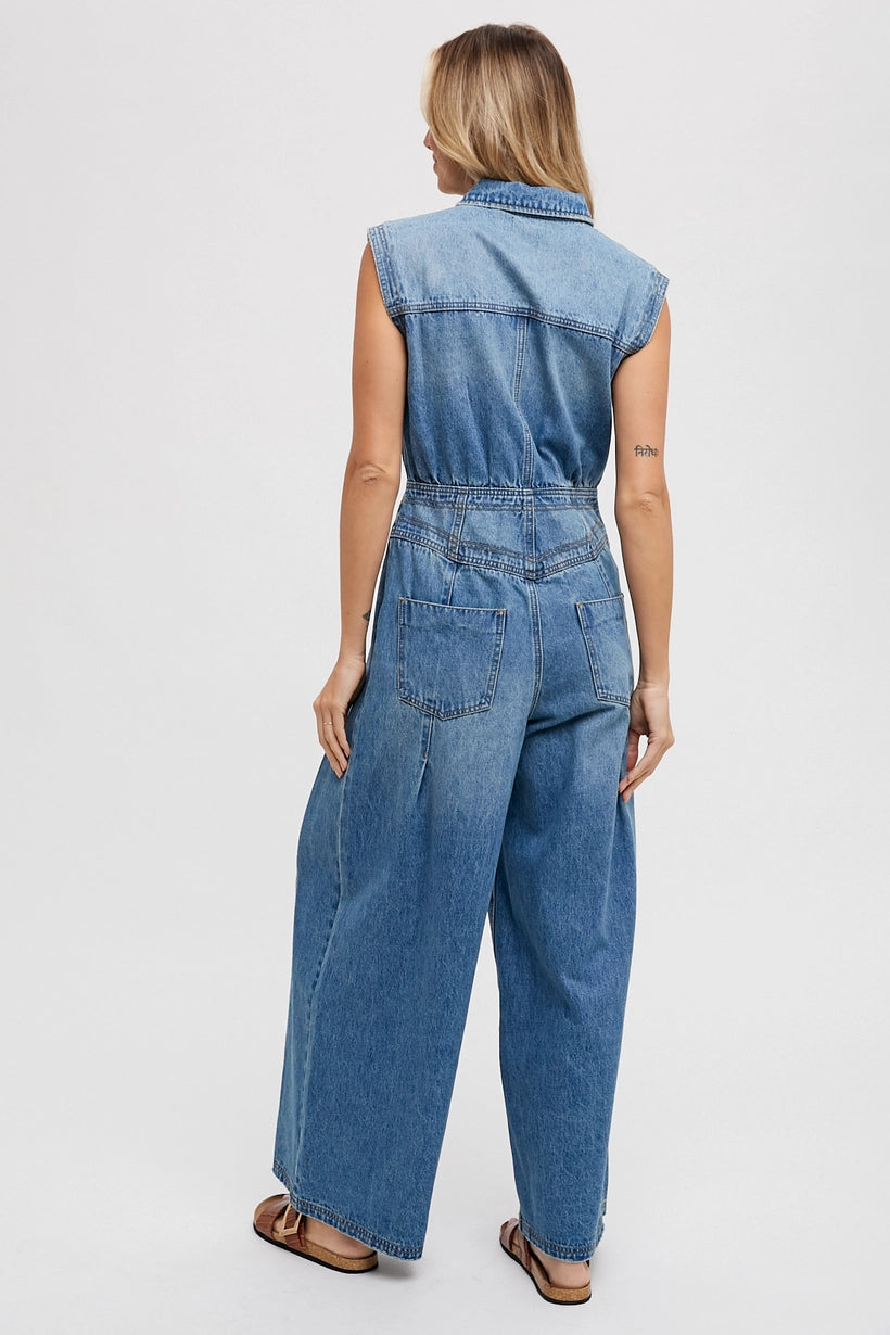 Bluivy Denim Sleeveless Shirt Jumpsuit