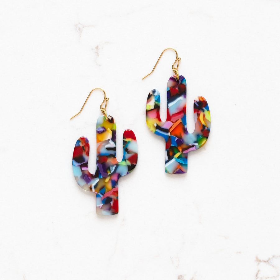 Stitch and Stone Acrylic Confetti Cactus Dangle Earrings