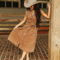 Lucky & Blessed Camel Wash Denim Button Down Dress