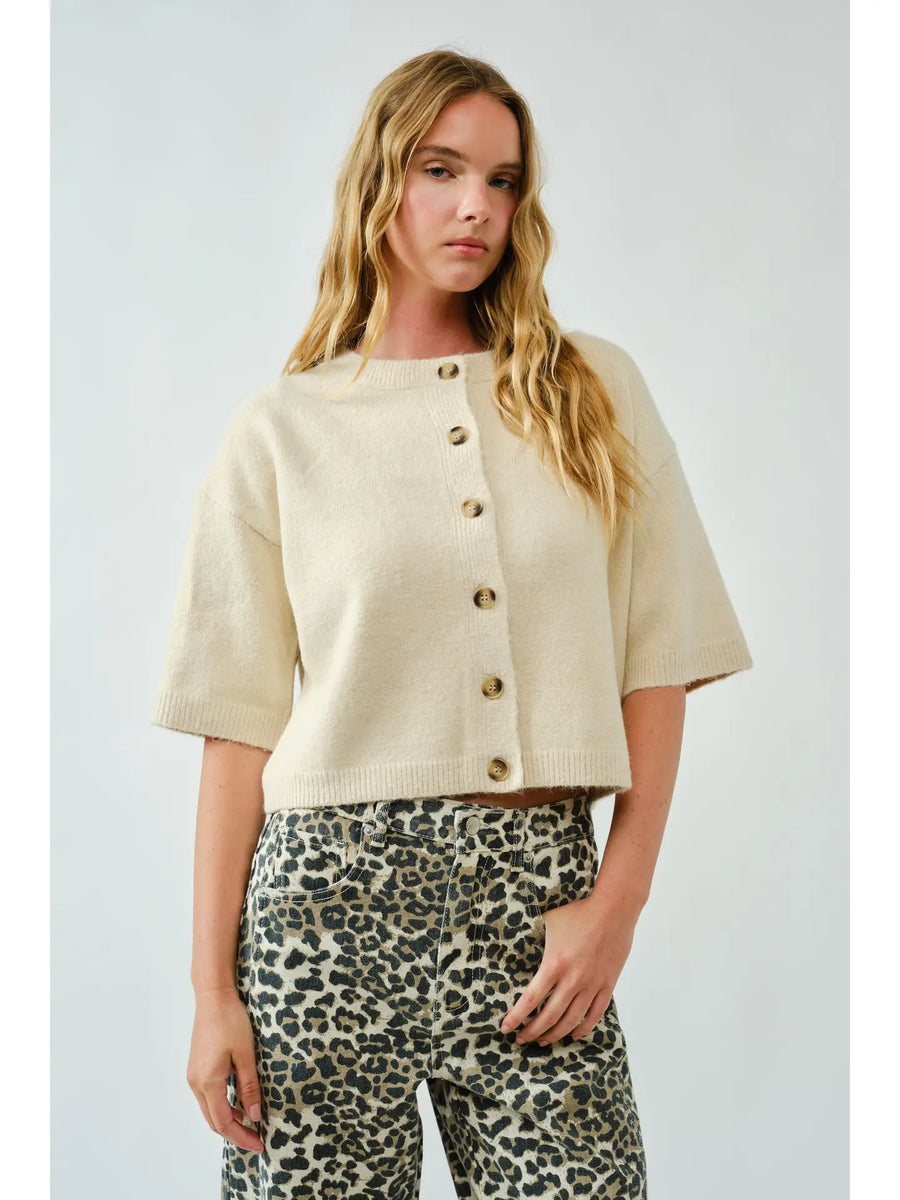 Short Sleeve Button Sweater