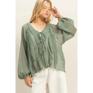 Tie Delicate Sage Green Blouse