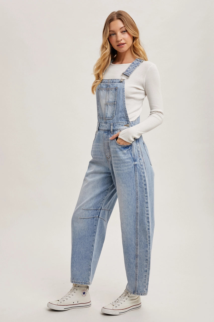 Bluivy Denim Barrel Overalls Light Wash