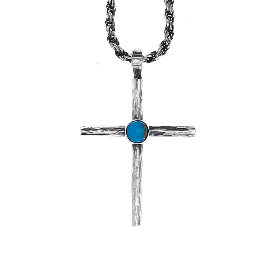 Clint Orms Cross Hammered Sterling & Turquoise Pendant